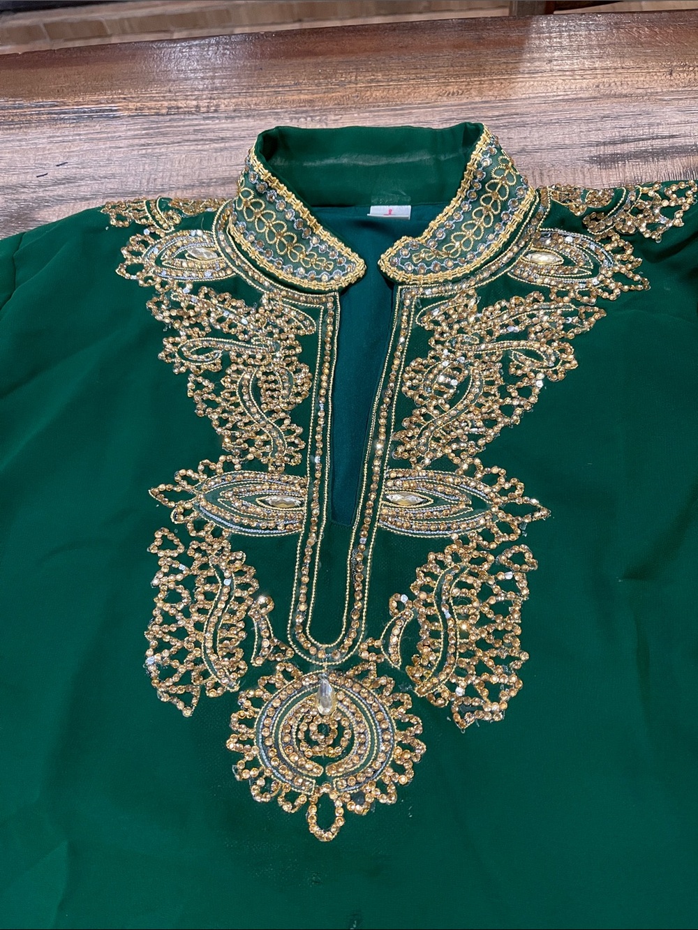 Emerald Green Tunic with Gold Beaded Embroidery